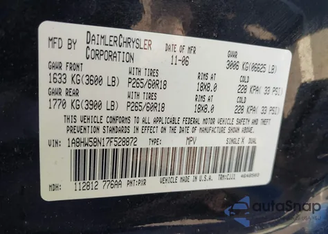 2007 Chrysler Aspen Limited z USA, uszkodzony, nr VIN 1A8HW58N17F528872